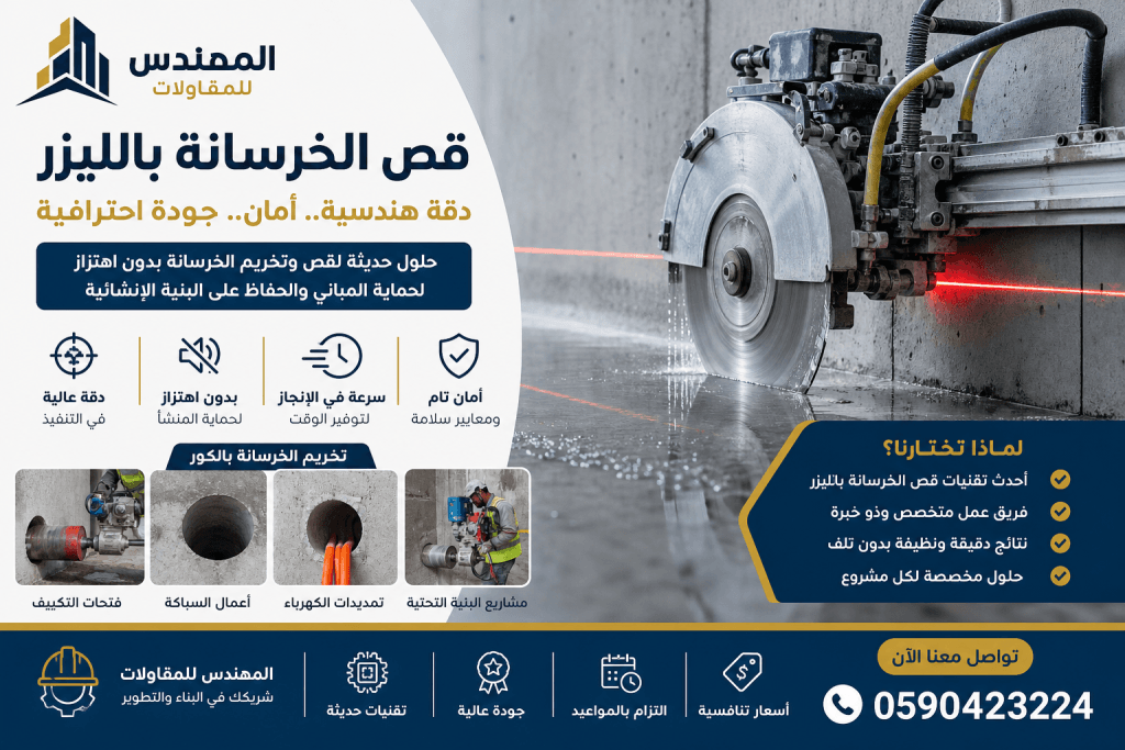 تقنية قص الخرسانة بالليزر بدقة عالية بدون تصدعات في مشاريع المقاولات